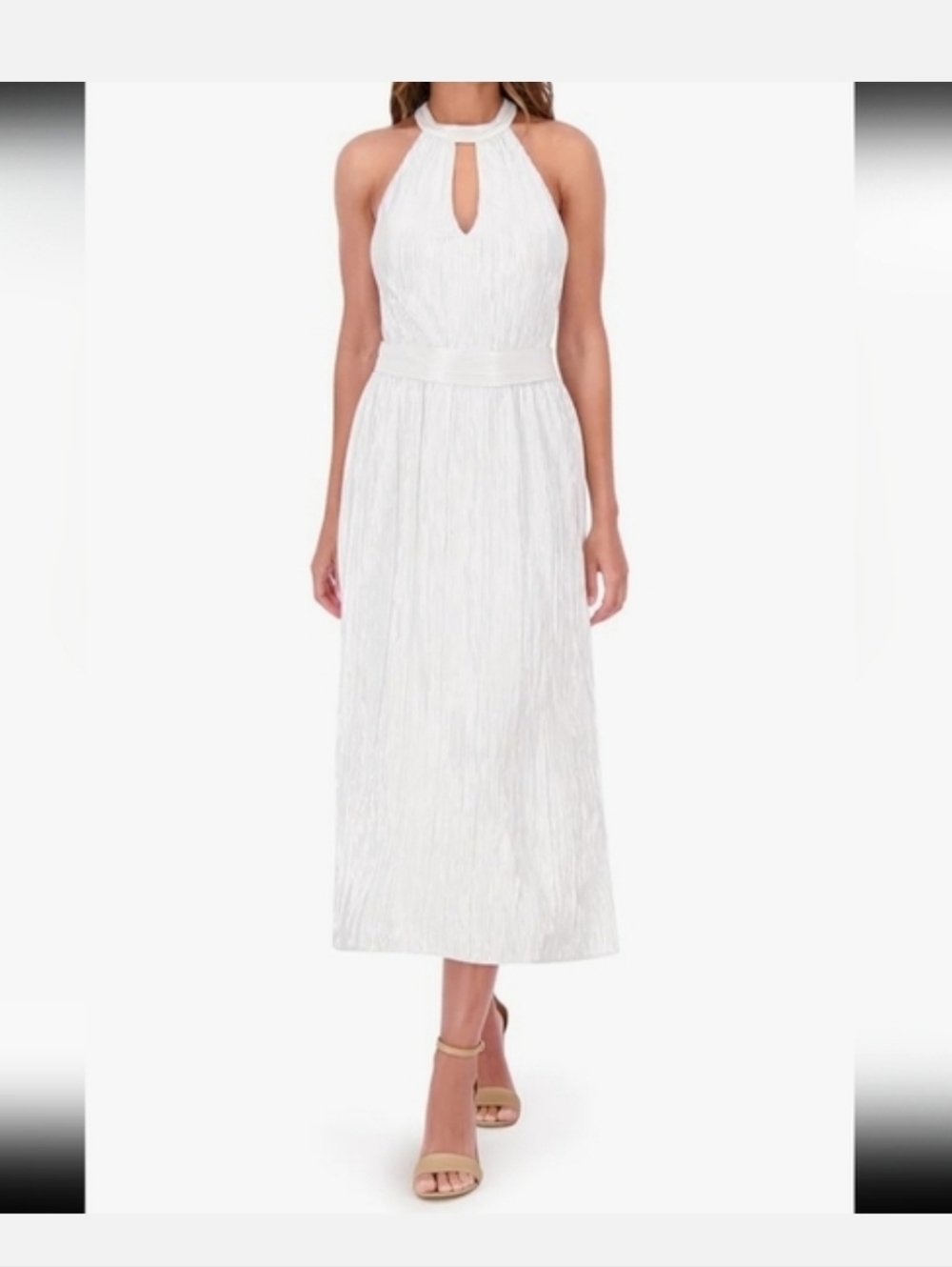 Kensie Silver Metallic Halter Midi Dress Pleated Shimmer Size 4 Women Party NWT